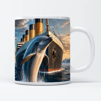 Dolphin Leaping Beside Ocean Liner Ship