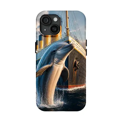 Dolphin Leaping Beside Ocean Liner Ship