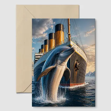 Dolphin Leaping Beside Ocean Liner Ship