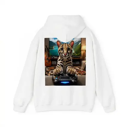 Ocelot Playing Video Game Controller Cozy Room