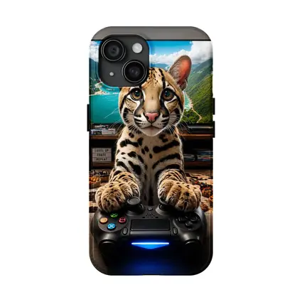 Ocelot Playing Video Game Controller Cozy Room