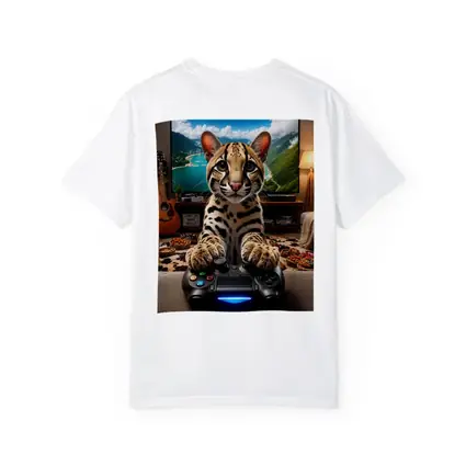 Ocelot Playing Video Game Controller Cozy Room