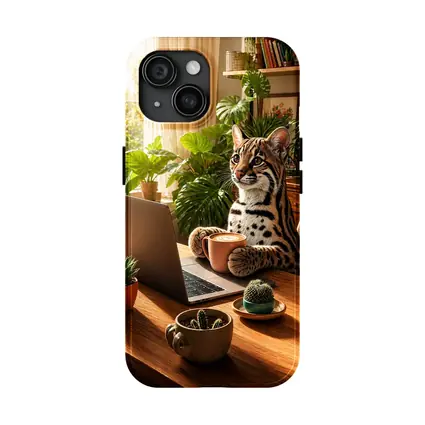 Ocelot Working at Laptop Cozy Plant Room