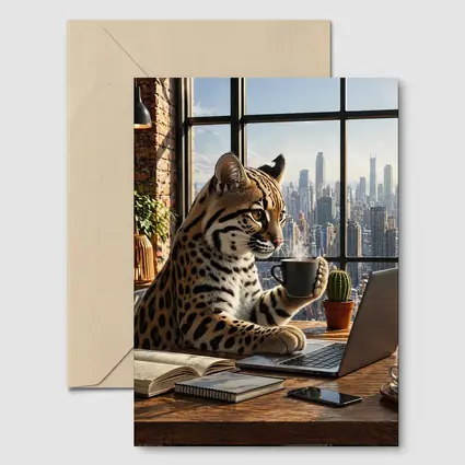 Ocelot Working Laptop Coffee City View