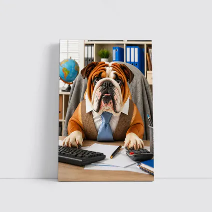 Bulldog Wearing Tie At Office Desk