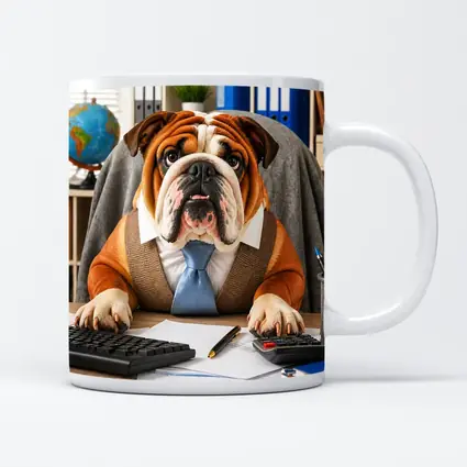 Bulldog Wearing Tie At Office Desk