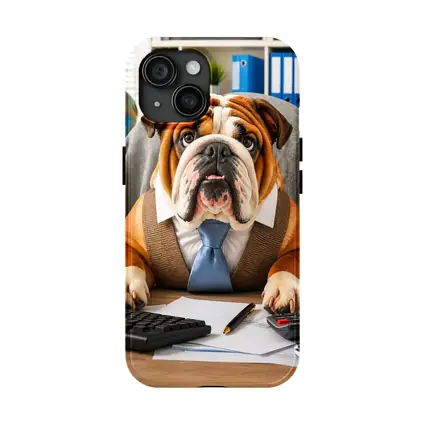 Bulldog Wearing Tie At Office Desk