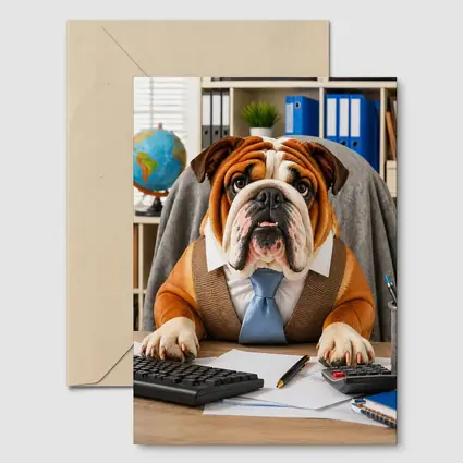 Bulldog Wearing Tie At Office Desk