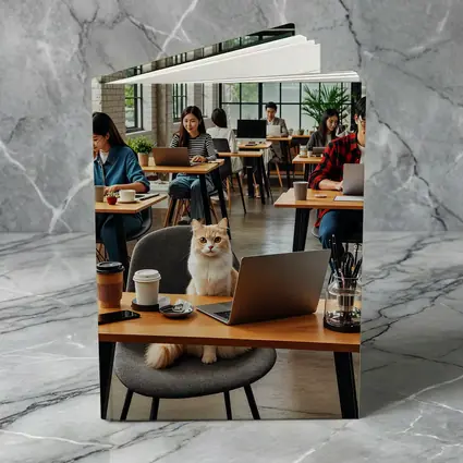 Cat Sitting in Busy Coffee Shop