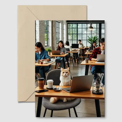Cat Sitting in Busy Coffee Shop