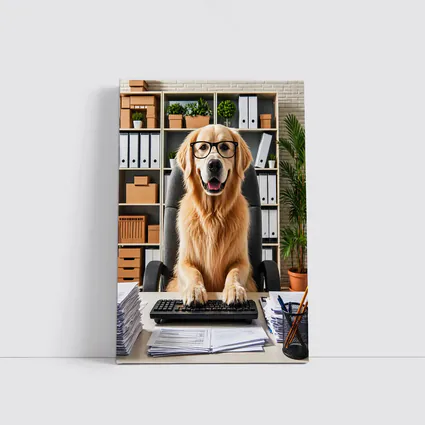 Golden Retriever Office Worker At Computer Desk