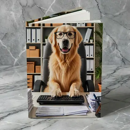 Golden Retriever Office Worker At Computer Desk