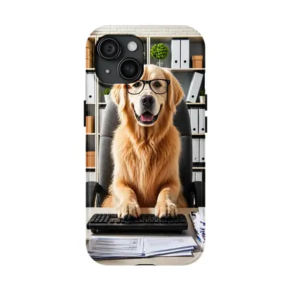Golden Retriever Office Worker At Computer Desk