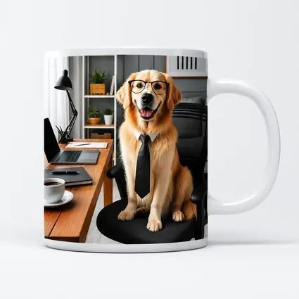 Golden Retriever Office Dog Glasses Tie