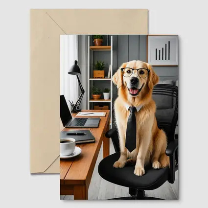 Golden Retriever Office Dog Glasses Tie