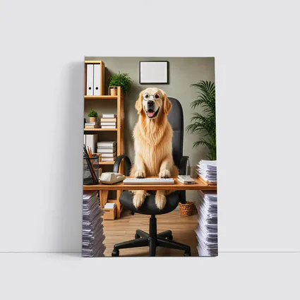 Golden Retriever Boss At Office Desk