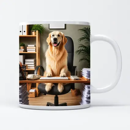 Golden Retriever Boss At Office Desk