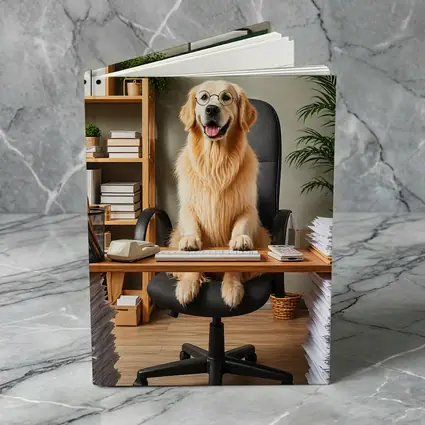 Golden Retriever Boss At Office Desk