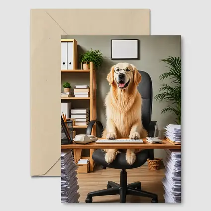 Golden Retriever Boss At Office Desk