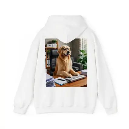 Golden Retriever Boss Sitting at Office Desk