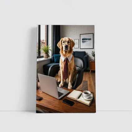 Golden Retriever Wearing Glasses Office Setting