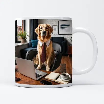 Golden Retriever Wearing Glasses Office Setting