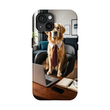 Golden Retriever Wearing Glasses Office Setting