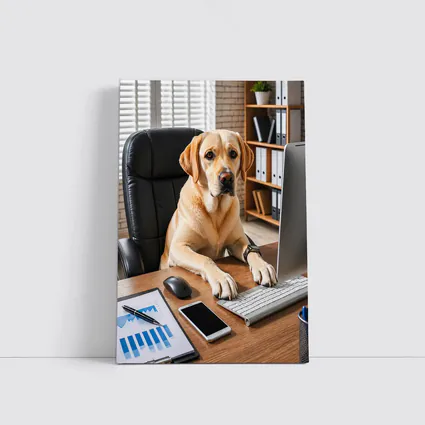 Labrador Retriever Working At Office Desk