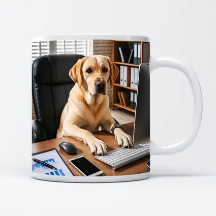 Labrador Retriever Working At Office Desk
