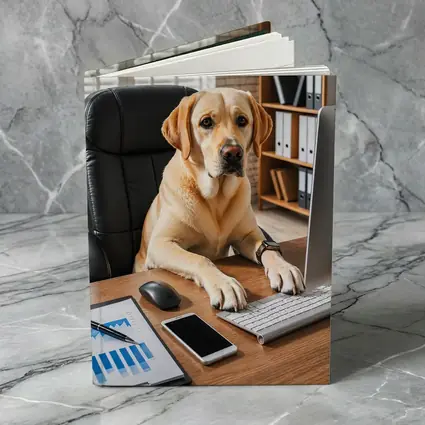Labrador Retriever Working At Office Desk