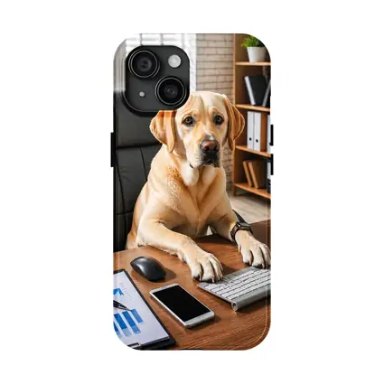 Labrador Retriever Working At Office Desk