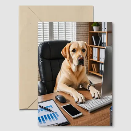 Labrador Retriever Working At Office Desk