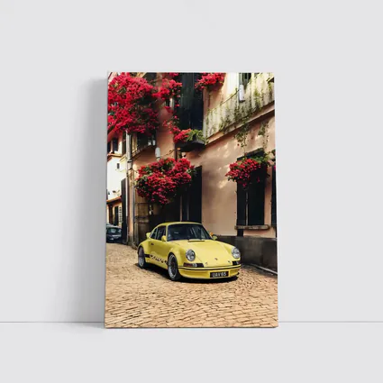 Yellow Porsche 911 RS Cobblestone Street