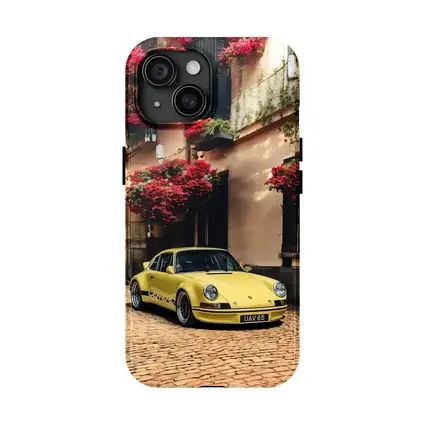 Yellow Porsche 911 RS Cobblestone Street