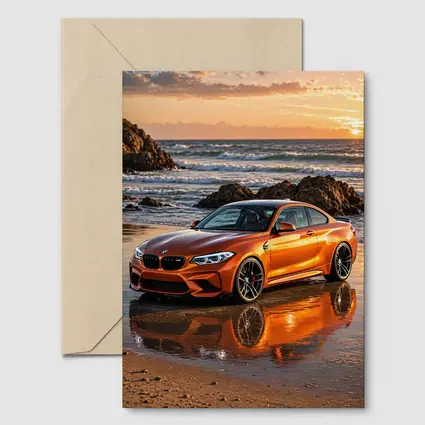 BMW M2 Orange Coupe Beach Sunset