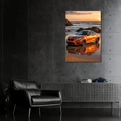 BMW M2 Orange Coupe Beach Sunset