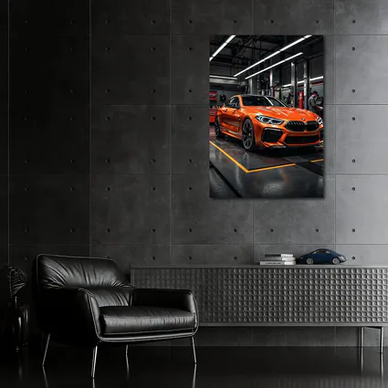 BMW M8 Orange Coupe Auto Service Garage