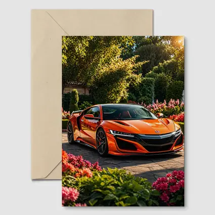 Acura NSX Orange Sports Car Garden Setting