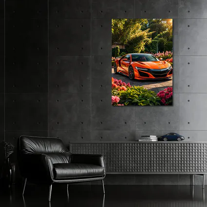 Acura NSX Orange Sports Car Garden Setting