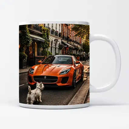 Orange Jaguar F-Type With Westie Dog