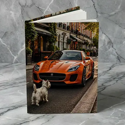 Orange Jaguar F-Type With Westie Dog