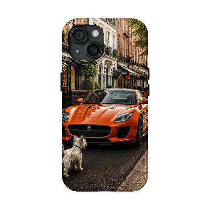 Orange Jaguar F-Type With Westie Dog