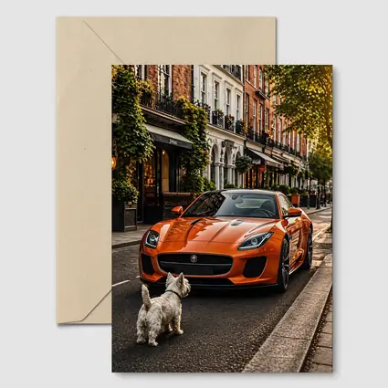 Orange Jaguar F-Type With Westie Dog