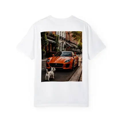 Orange Jaguar F-Type With Westie Dog