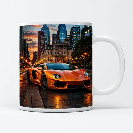Orange Lamborghini Aventador City Street Sunset
