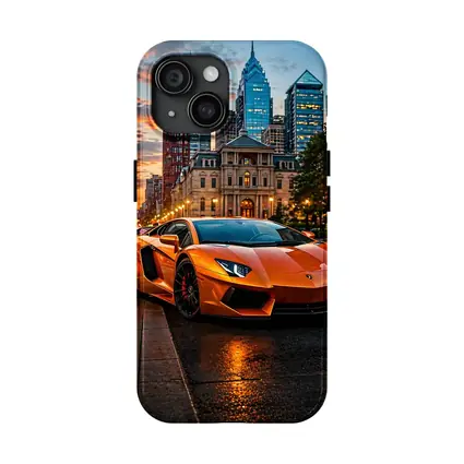 Orange Lamborghini Aventador City Street Sunset