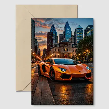 Orange Lamborghini Aventador City Street Sunset