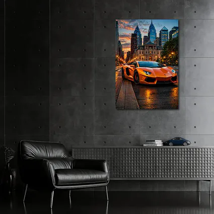 Orange Lamborghini Aventador City Street Sunset