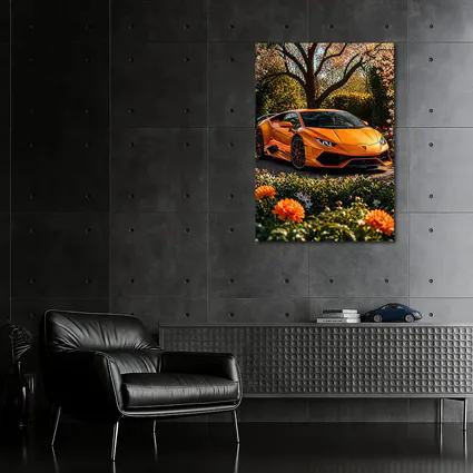 Orange Lamborghini Huracan Garden Flower Setting