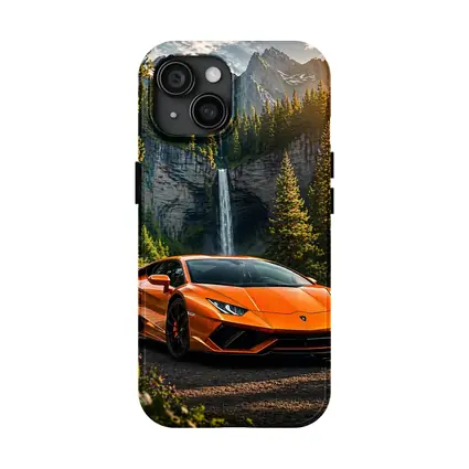 Orange Lamborghini Huracan Mountain Waterfall Forest